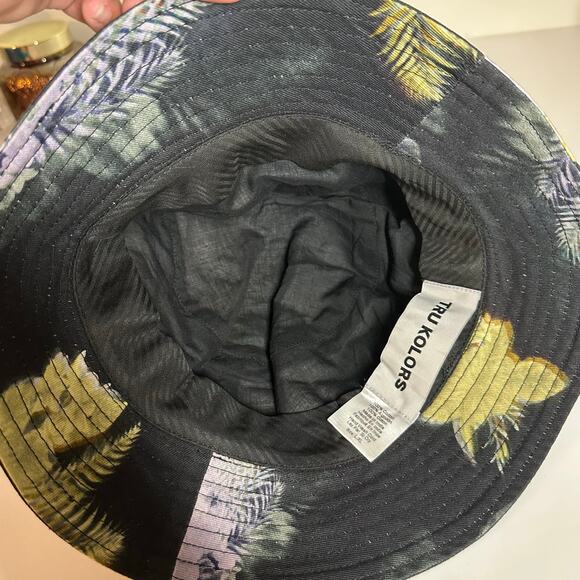 Tru Kolors Black Purple Tropical Hawaiian Floral Bucket Hat - Picture 3 of 6